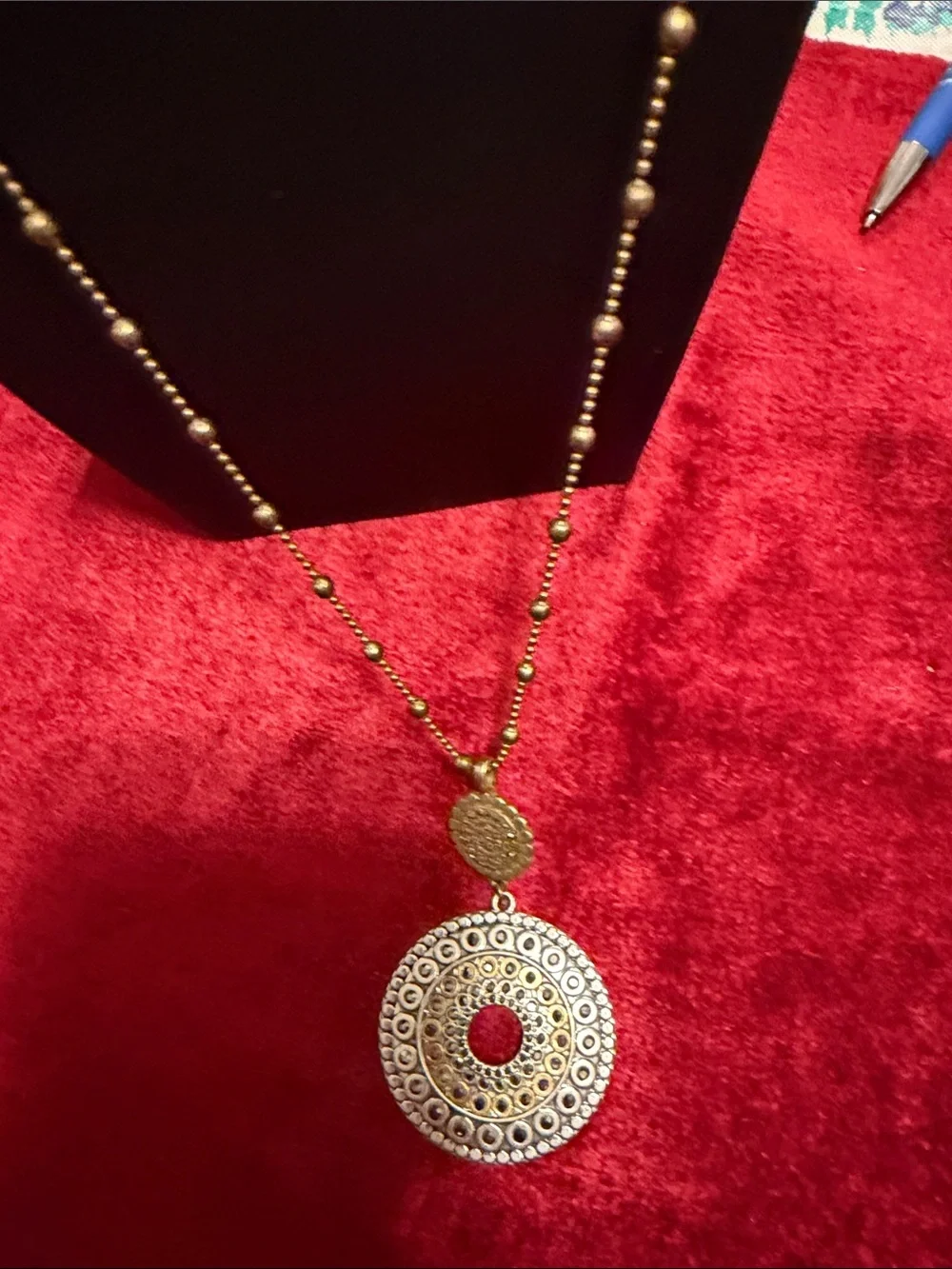 Bohemian Gold-Tone Pendant Necklace - clasp has wear but hidden behind you neck